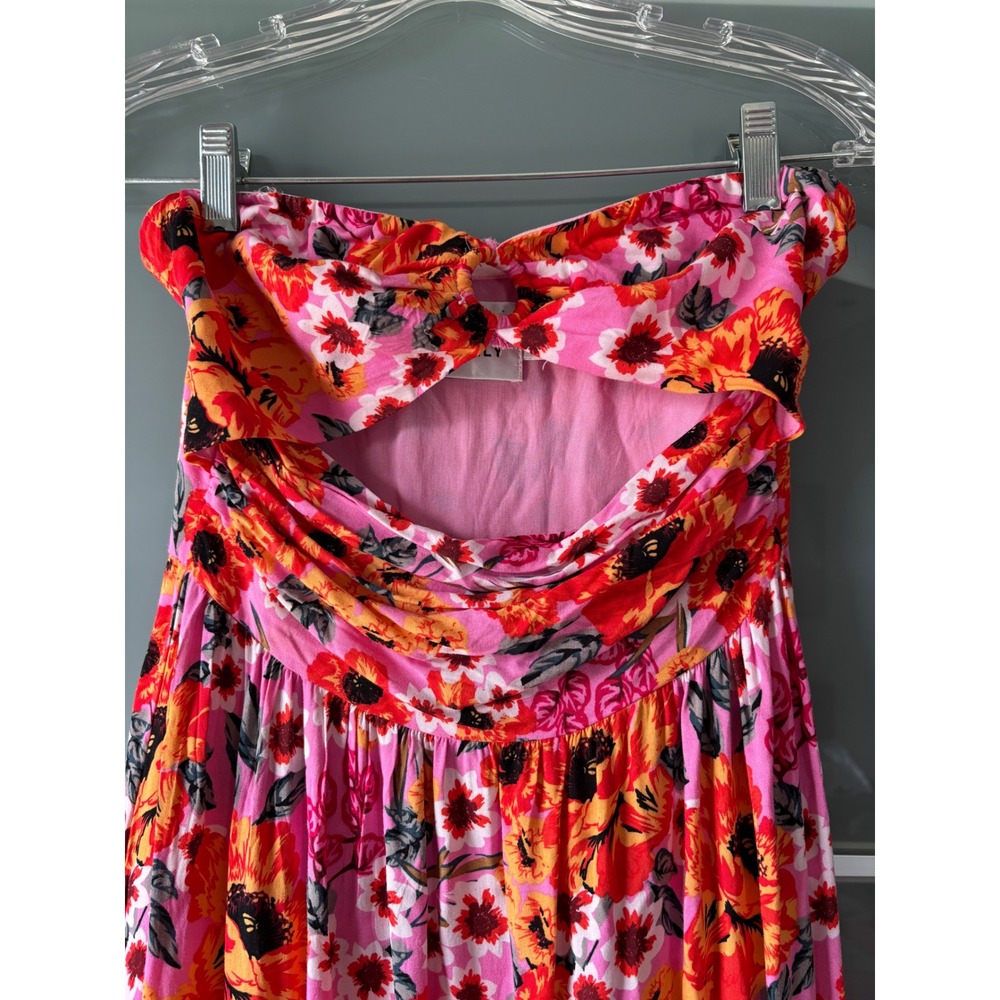 Hello Molly Speak to my Heart Midi Maxi Dress Pink Floral Strapless Cutout Tier - Picture 5 of 11